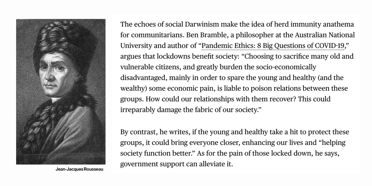 Communitarianism: the common good.These ideas go back at least as far as the French thinker Jean-Jacques Rousseau and his social contract, and they appeal to socialists and to cultural conservatives alike  https://trib.al/ZsUBlJc 