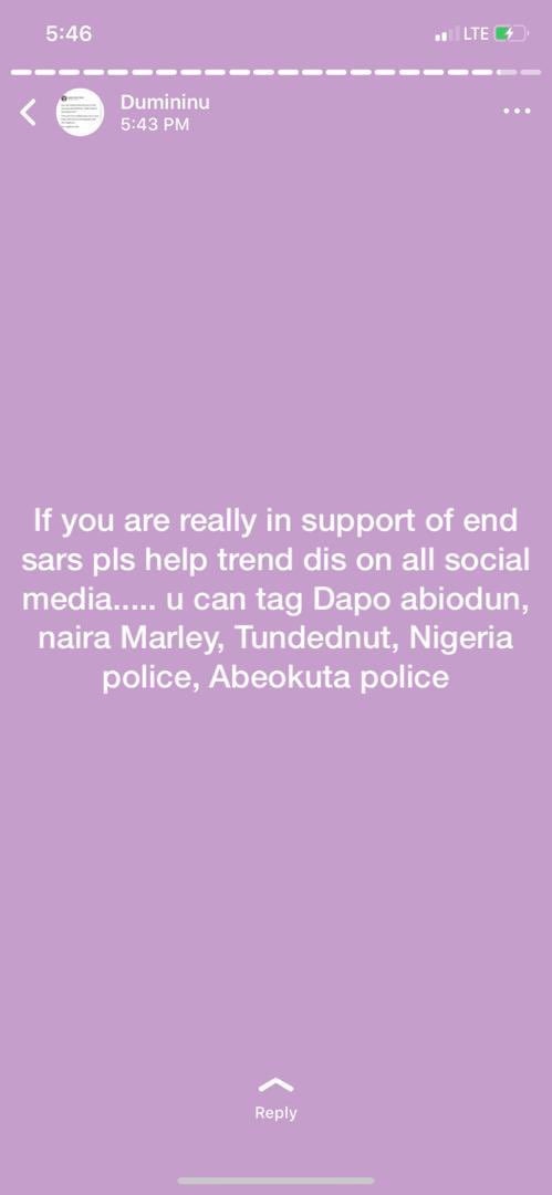 moyorsore_'s tweet photo. Pls help trend #FreeDamiKing he is one of the protesters that led abk protest today, police shot some people &amp; scattered everything, everyone was running and Dami was caught, the police lied that he was caught with a gun

Sacked #leaked  #EndSARS #EndSarsNow #RipJimoh Burna Rema https://t.co/tFPFlIOsKr
