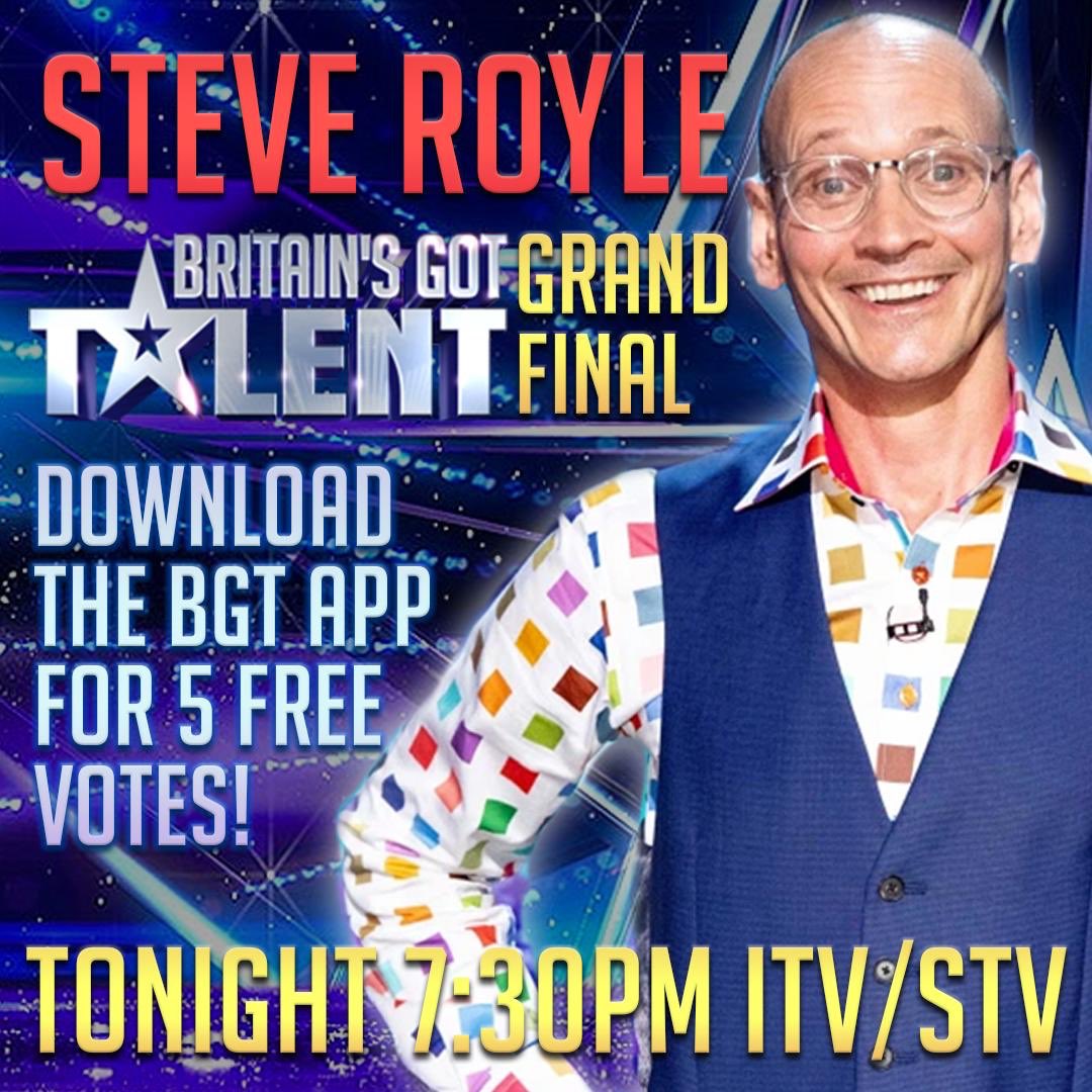 steveroylecomic's tweet photo. Hi showbiz chums! Worth watching this tonight folks #bgt2020Final please help me get votes, I’m a sad desperate man! @PaddyMcGuinness @peterkay_co_uk @justinmoorhouse @IAmChrisRamsey @lufallon @tomlister @realclintonb https://t.co/FUWZi5nn7K