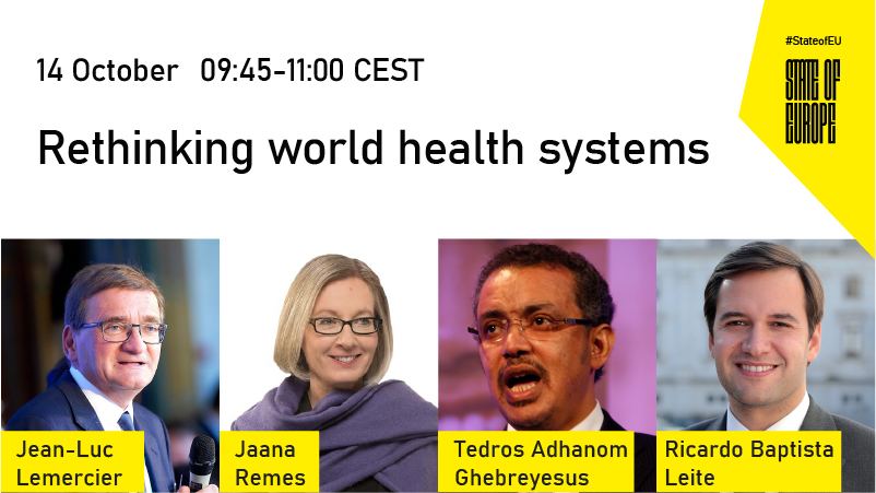 🗓️ WEDNESDAY 🗓️ | We are honoured to have <a href="/WHO/">World Health Organization (WHO)</a> Director <a href="/DrTedros/">Tedros Adhanom Ghebreyesus</a>, <a href="/EdwardsLifesci/">Edwards Lifesciences</a> VP J.-L. Lemercier, <a href="/McKinsey_MGI/">McKinsey Global Institute</a>’s <a href="/JaanaRemes/">Jaana Remes</a> and <a href="/UNITE_MPNetwork/">UNITE Parliamentarians Network for Global Health</a> President <a href="/RBaptistaLeite/">Ricardo B. Leite</a> joining us at #StateofEU to discuss the future of world #health systems.
▶️ bit.ly/2ZOkr86