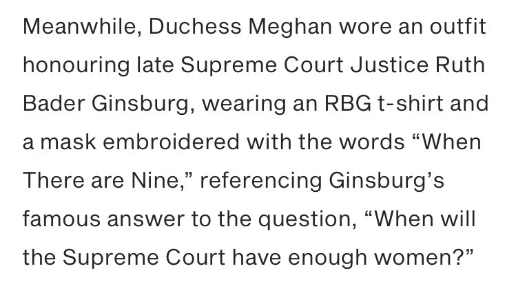 MagaliDMathias's tweet photo. Meghan wore a tshirt honouring Ruth Bader Ginsburg and a face mask with her famous quote “When There are Nine” during @TeenagerTherapy’s podcast for #WorldMentalHealthDay
https://t.co/bhN7eJtSDO
We love to see it
#vote #rbgrip https://t.co/iHFWY36ntH