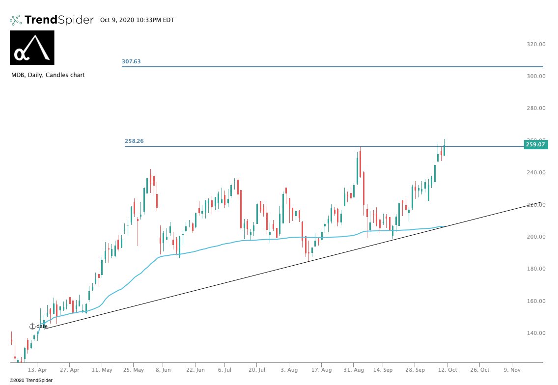  $MDB. Let's get going to $307. The move can be as swift as the one  $TTD had. A lot of names in the same mental basket for investors as  $TTD, get ready.