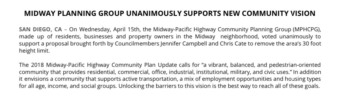 The Midway Community Planning Group — representing residents and businesses in the neighborhood surrounding the Sports Arena — UNANIMOUSLY supports #MeasureE!