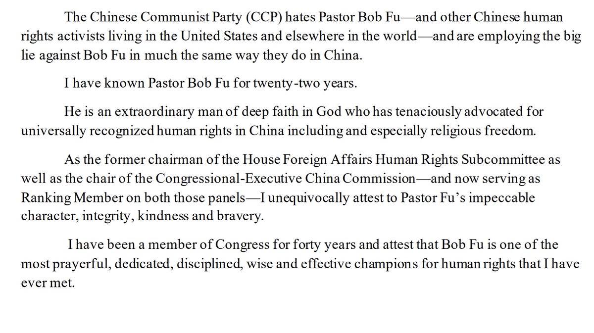 Washington, DC: Vice Chairman of the Foreign Affairs Committee of the US Congress/Former Chairman of the CECC of the Congress-Administrative China Affairs Committee, Congressman Chris Smith issued a statement in support of  @BobFu4China. https://chrissmith.house.gov/news/documentsingle.aspx?DocumentID=409013