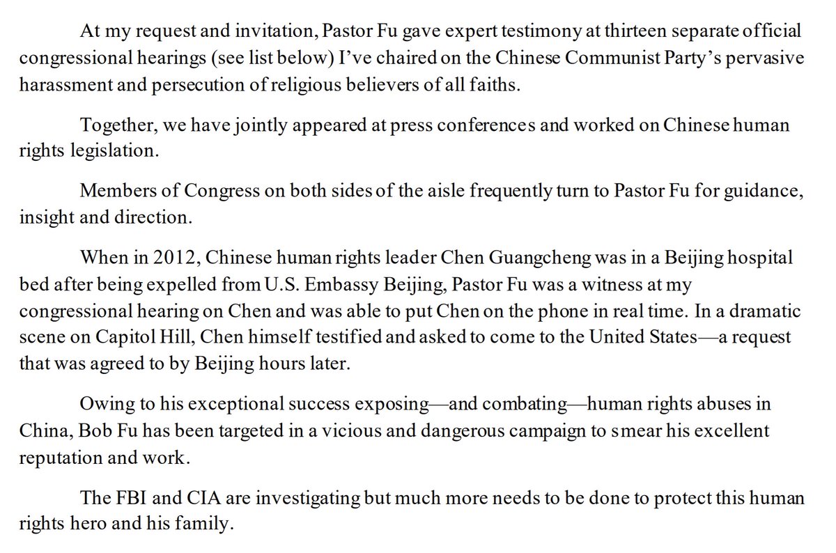 Washington, DC: Vice Chairman of the Foreign Affairs Committee of the US Congress/Former Chairman of the CECC of the Congress-Administrative China Affairs Committee, Congressman Chris Smith issued a statement in support of  @BobFu4China. https://chrissmith.house.gov/news/documentsingle.aspx?DocumentID=409013