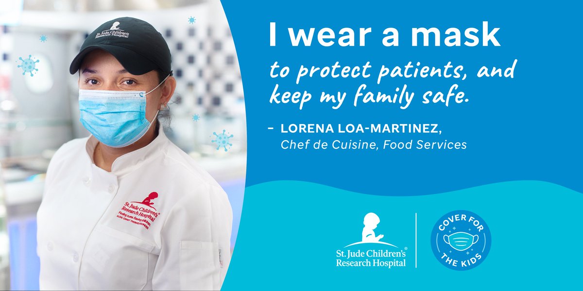 StJudeResearch's tweet photo. “I #WearAMask to protect patients and keep my family safe.” -Lorena Loa-Martinez, Chef de Cuisine, Food Services. Learn how you can participate: https://t.co/tKTLsaud27 #HHM2020 #HCFSWW2020 https://t.co/gH0TqW9LBk