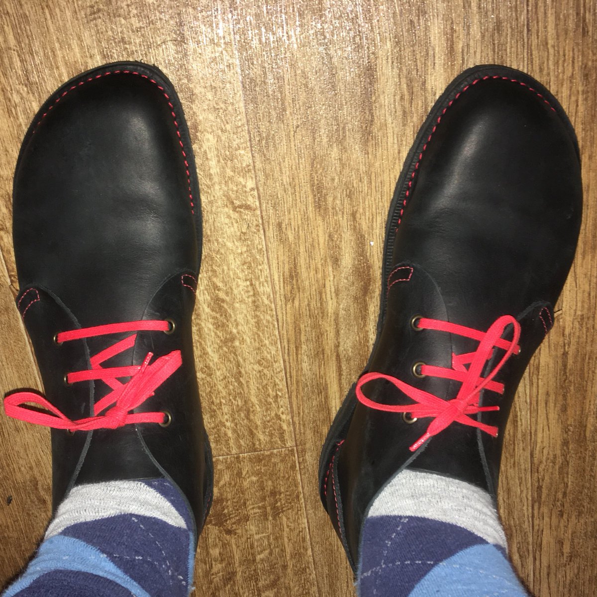 DougAlldred's tweet photo. Really pleased with my new @ConkerShoes in funky black and red. Also charmed that the packaging was addressed by hand. https://t.co/x9K2sX0l2R