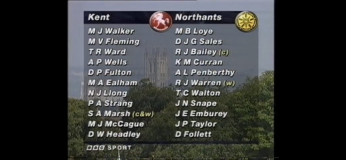 Second semi-final from 1997 tonight. Kevin Curran turning out for Northants, Loye and Sales opening. Paul Stang as overseas for Kent a great touch. 