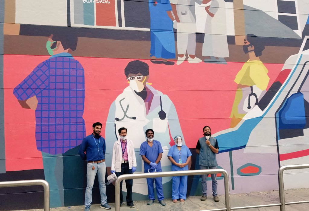 Thanks is just a small word against what you have done.. Dedicated to all #CoronaWarriors @DoctorsForSeva @AzimPremjiFoundation @BbmpEast @mercymission1 painted the walls of Vivekananda Metro on #WorldMentalHealthDay Was happy to have #CVRamanHospital staff participate