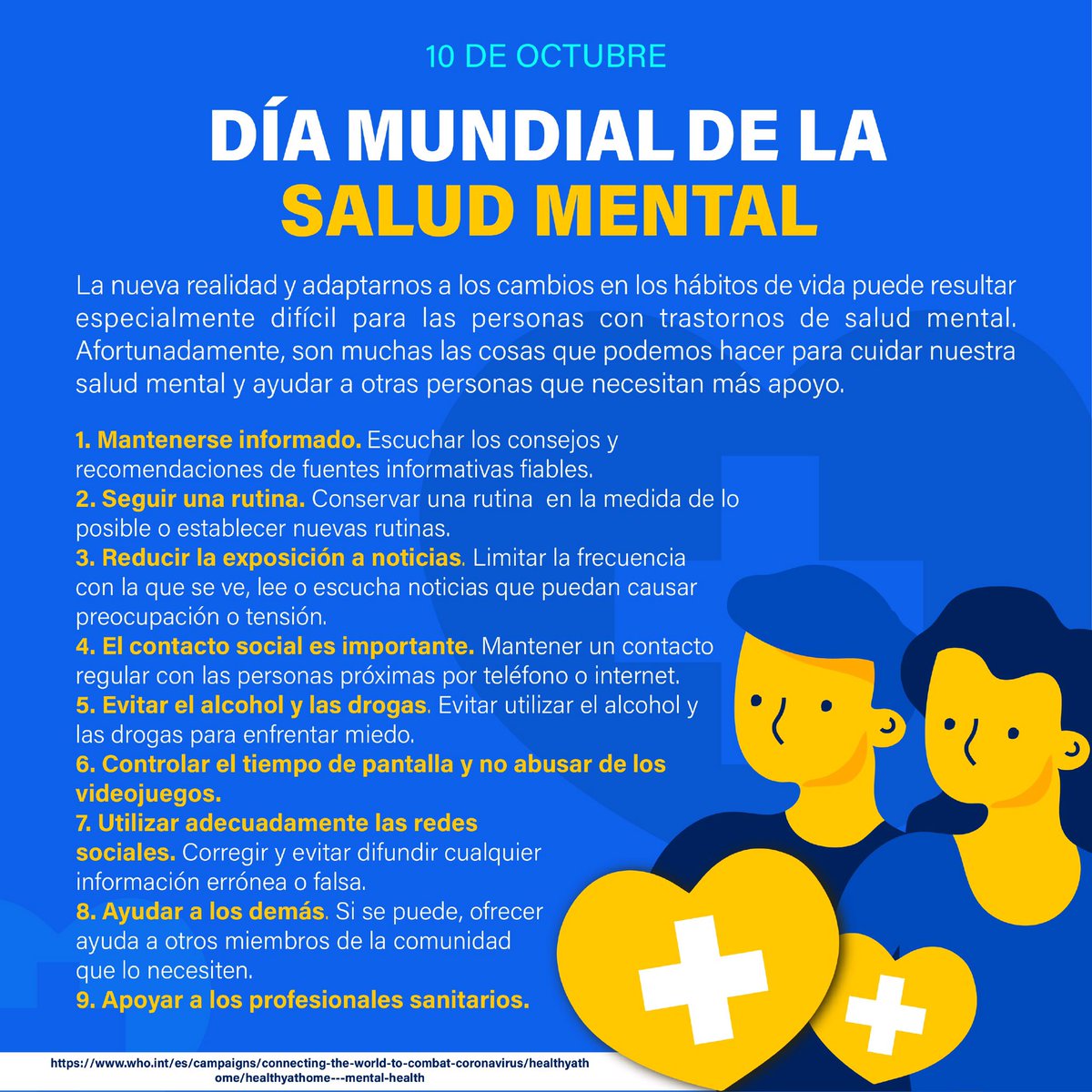 Favorezcamos entornos y condiciones que propicien la #SaludMental y permitan a las personas adoptar y mantener modos de vida saludable.
#DíaMundialdelaSaludMental https://t.co/gysz8b2UAU