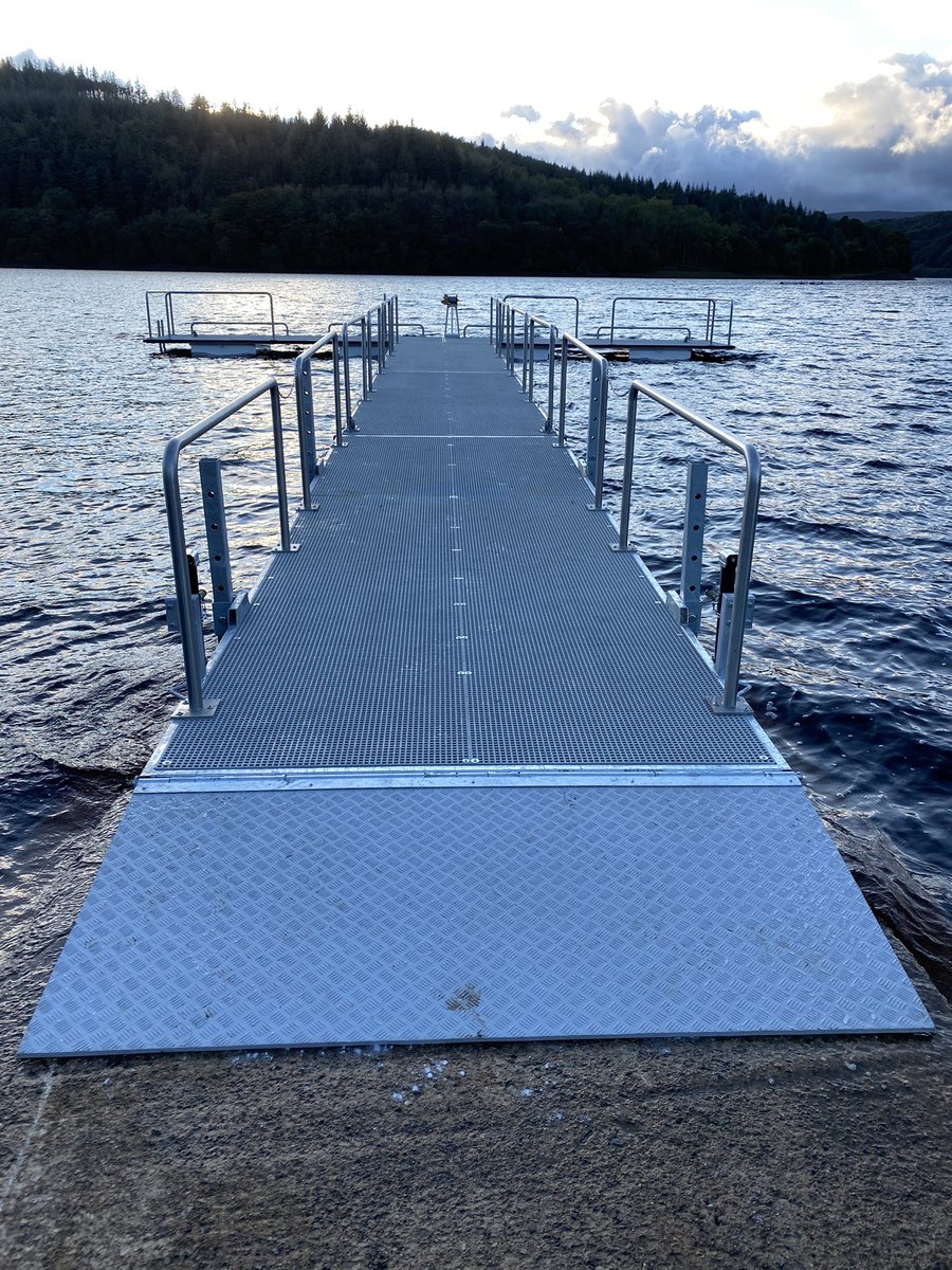 jmcoulam's tweet photo. Floating pontoon installed at Ladybower reservoir as part of the Accessible Derbyshire project. It will home their Coulam 16 Wheelyboat and the soon to be delivered Coulam Wheelyboat V17 #pontoons @WheelyboatTrust https://t.co/otyRpmC80m