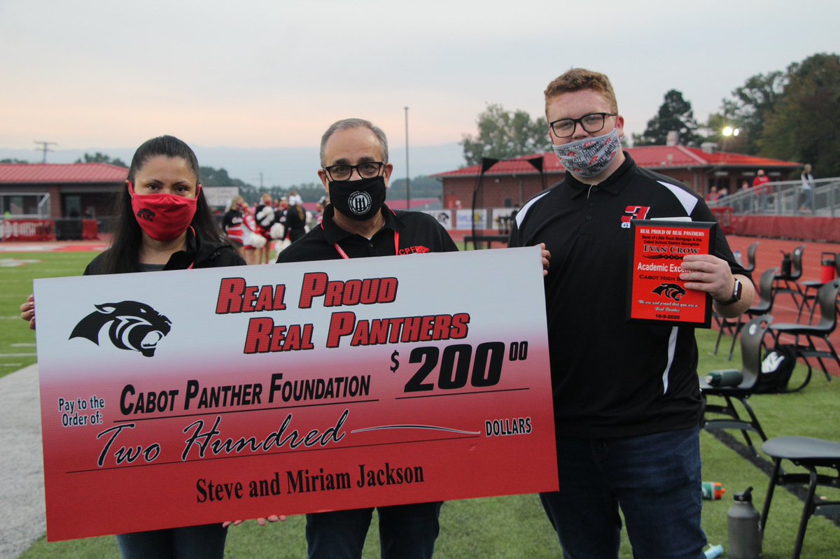 Congratulations to Evan Crow for being the Real Proud Real Panthers recipient of the week!  

This recognition is for students who excel on and off the field and one student will be recognized at each home football game.