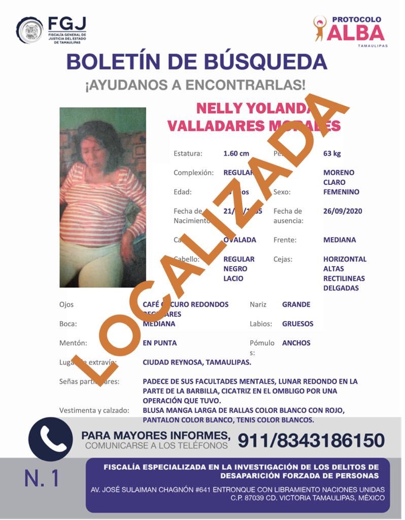 Agradecemos a todas las instituciones y personas que brindaron su apoyo para la rápida localización Nelly Yolanda