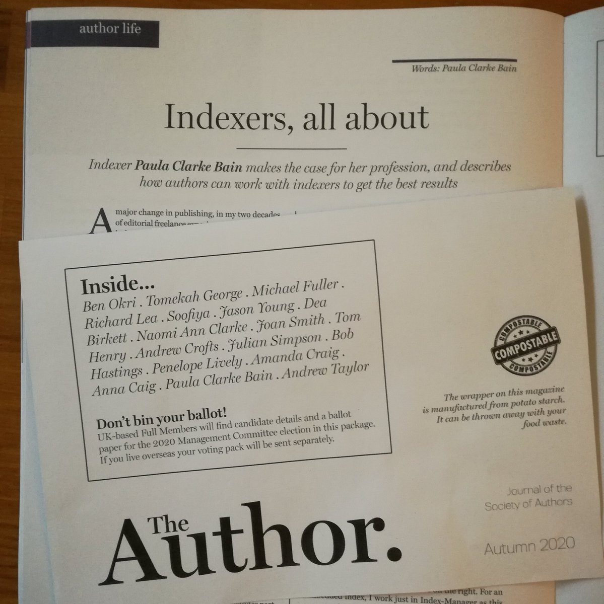 PC_Bain's tweet image. Delighted to have an article about authors working with book indexers in the Autumn issue of The Author journal @Soc_of_Authors. My first ever paid writing commission (to be republished on my blog soon). Days, happy.