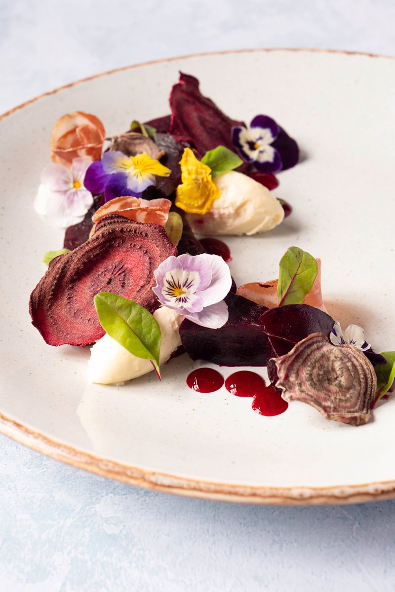 FiveBellsDevon's tweet photo. Beetroot Textures & Coppa Ham, Whipped Blue Cheese, Elderberry Sauce - how pretty is this dish?! Too pretty to eat? #swchef #swfoodies #top50gastropubs https://t.co/SJFKBxBvq9