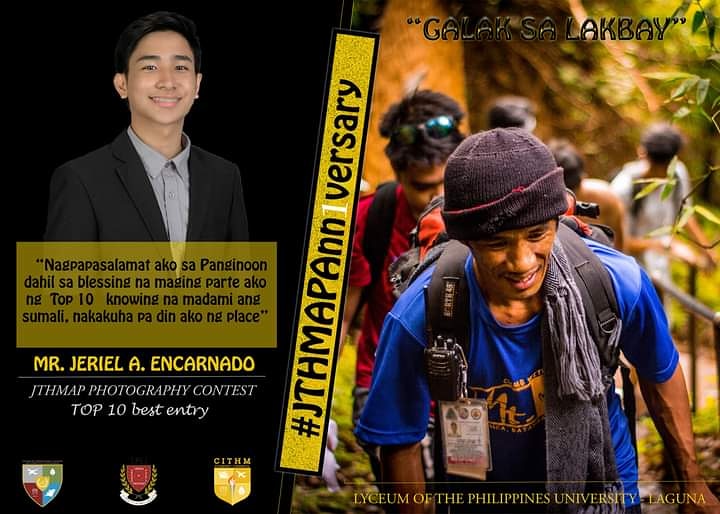CithmLaguna's tweet photo. Congratulations to Mr. Jeriel A. Encarnado for winning the Top 10 best entry for the JTHMAP Documentary Photographs

The whole LPU-Laguna CITHM Family is very proud of you for being a pride of every LYCEAN community. 

#ExperienceExcellence
#AlwaysAtYourService
#JTHMAPAnn1versary https://t.co/sBbMeWH7Fh