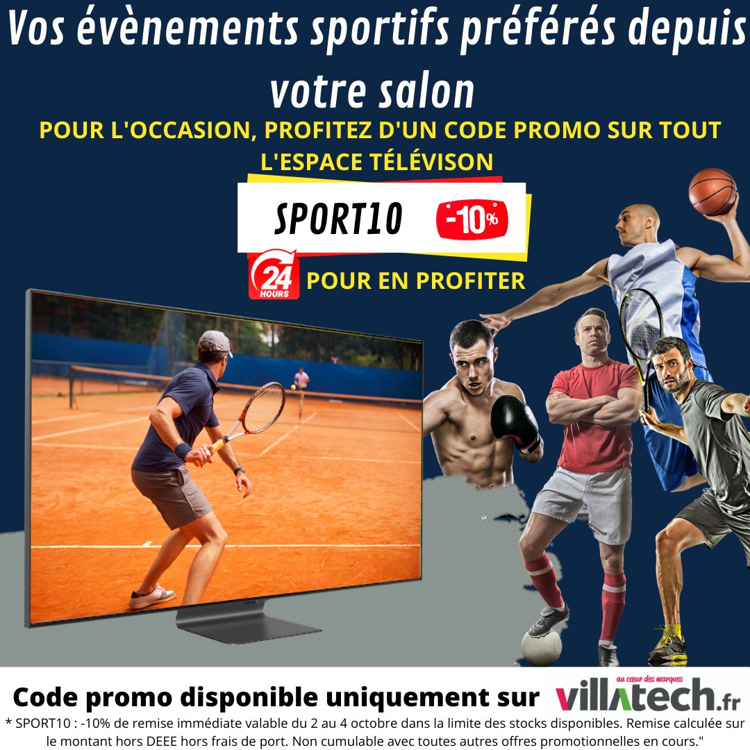 VieiraMich's tweet photo. 24h 🧭 -10% sur l’espace télévision / https://t.co/0zBjE7bE2W
Vos évènement sportifs préférés depuis votre salon️
🏀🎾code promo: SPORT10 🏐🚴🏼♂️
#RolandGarros #tennis #tournoi #Ligue1 #Ligue2 #foot #Formule1 #Basket #NBA #TV #codepromo #remise #villatech #Ligue1uberteat https://t.co/gyPNyBMV8n