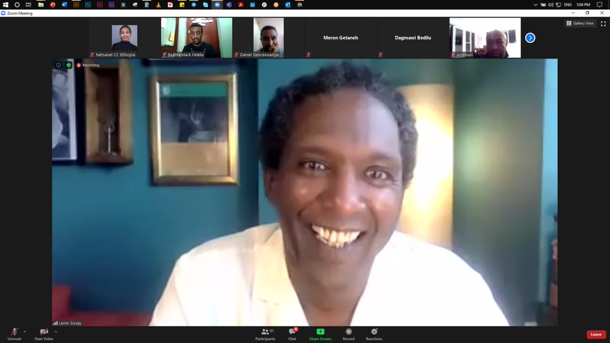 RacFinot's tweet photo. It was a great pleasure to have @lemnsissay with us for Finot Book Club on a book review and discussion. Who could get enough of his smile and wisdom? We couldn't wait to have you with another session. Thank you. https://t.co/lZw7gsls8j
