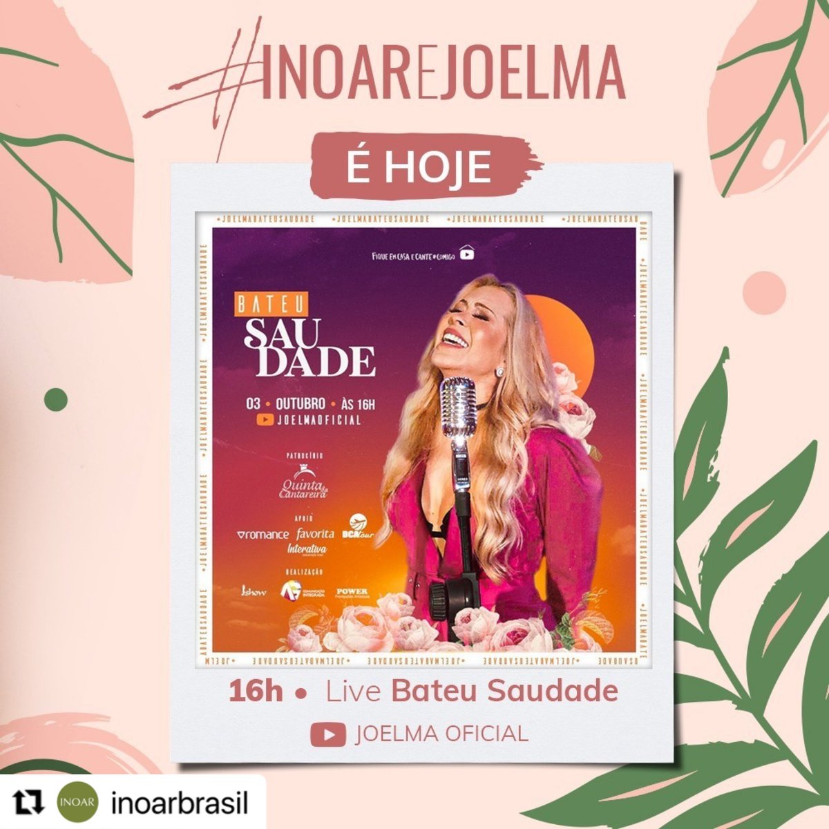 inocenciamanoel's tweet photo. #Repost @inoarbrasil with @make_repost
・・・
Hoje tem #InoarEJoelma na Live Bateu Saudade da Joelma Oficial, no Youtube, às 16h.
Você não vai perder, né?😉
#BateuSaudade #LivedaJoelma #LiveJoelma #LiveBateuSaudade #Inoar #SouMaisInoar #InoarBrasil #Joelma #Doação https://t.co/im2ypXulUn