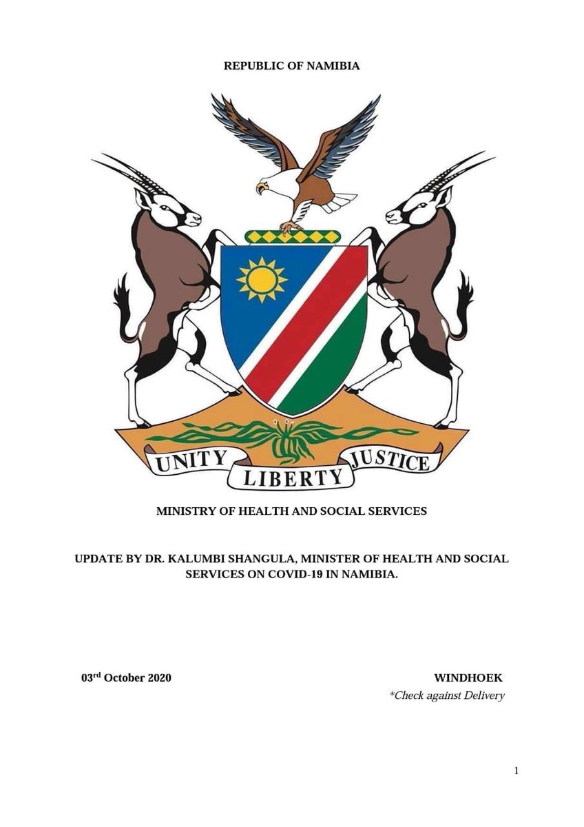 MhssNamibia's tweet photo. Mr Ben Nangombe , Executive Director , announced 92 new COVID-19 cases and 68 Recoveries. No deaths reported https://t.co/86jcB8jn5f