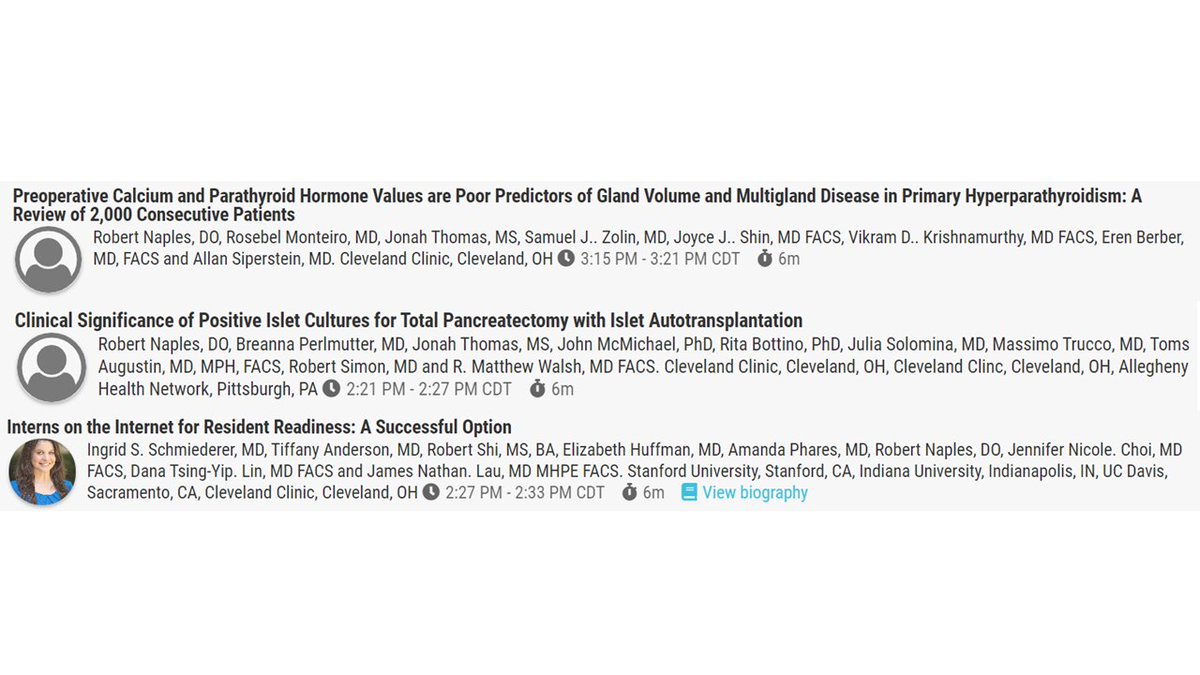 CCFSurgery's tweet image. PGY 3 Rob Naples with contributions to 3 presentations @AmCollSurgeons #ACSCC20 - pancreas, parathyroid and education topics!
@_JonahT @samzolin @healthyroidsurg @sipersa @BPerlmutterMD @TomsAugustin @jenchoi_iu @jnlau67