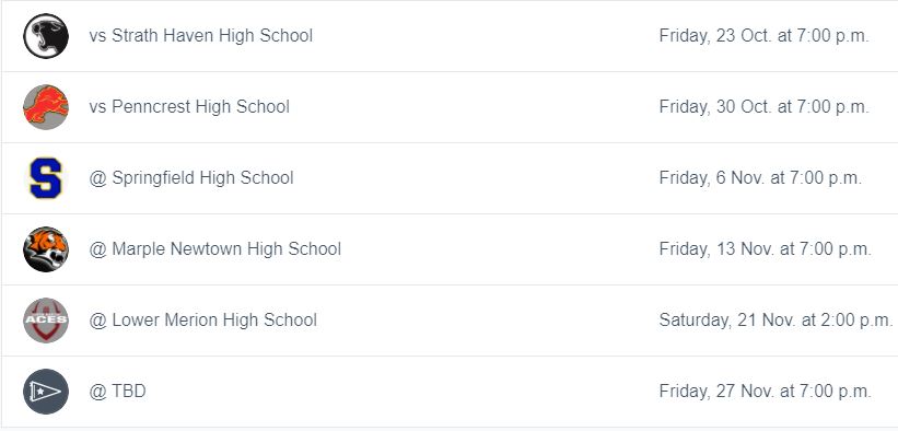 RadnorFootball's tweet photo. In addition to our regular season schedule, Radnor will have 2 scrimmages:

Saturday, Oct 10th @ Ridley.................JV &amp; Varsity
Saturday, Oct 17th @ Upper Darby...JV &amp; Varsity

JV Schedule will be sent shortly.

Here is the Varsity Schedule:

@RadnorFootball @CoachRyanRHS https://t.co/lcrN6C4cXm