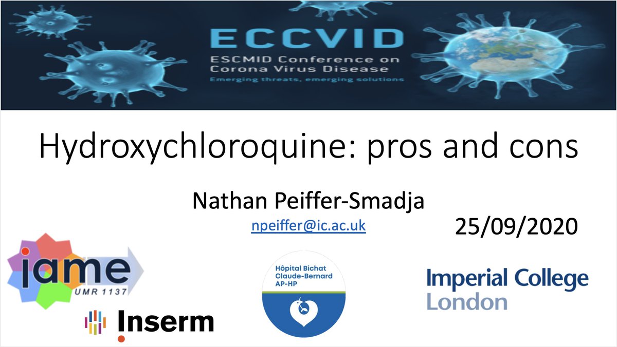 J'avais promis un thread sur ma présentation orale au congrès européen sur  #COVID19  #ECCVID  @ESCMID : #Hydroxychloroquine: pros and consCongrès qui remplace  @ECCMID annulé cette année1/n