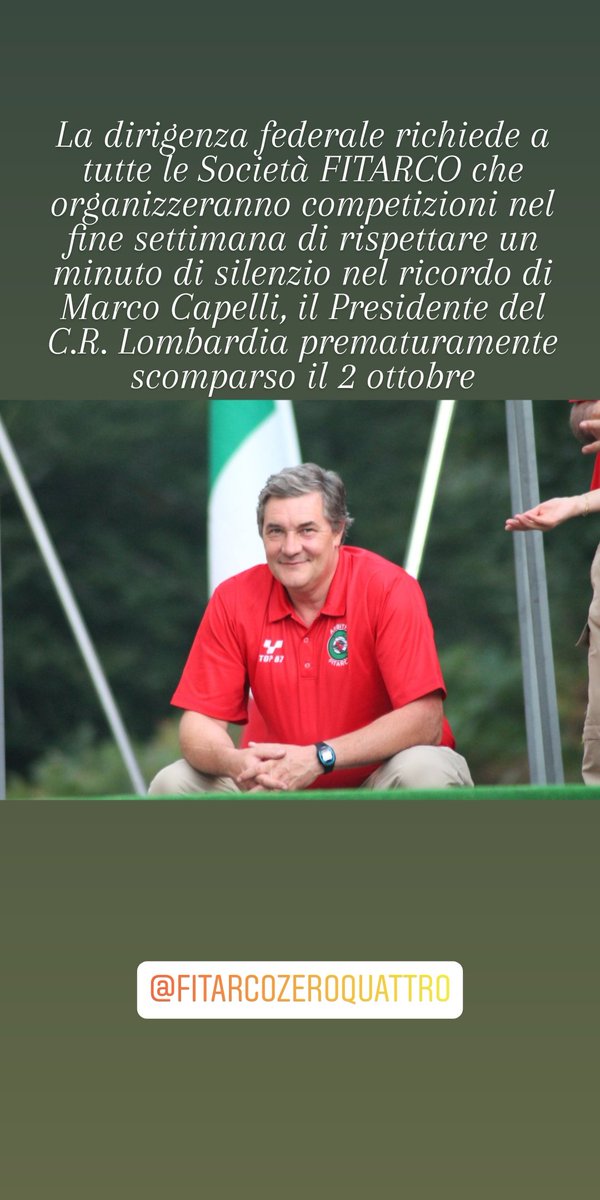 FitarcoItalia's tweet photo. Lutto in #Fitarco: ieri è venuto a mancare improvvisamente il Presidente DEL Comitato Regionale #Lombardia Marco Capelli.
R.I.P. 
https://t.co/FSEM2YstsB https://t.co/BZ3TVWgkML