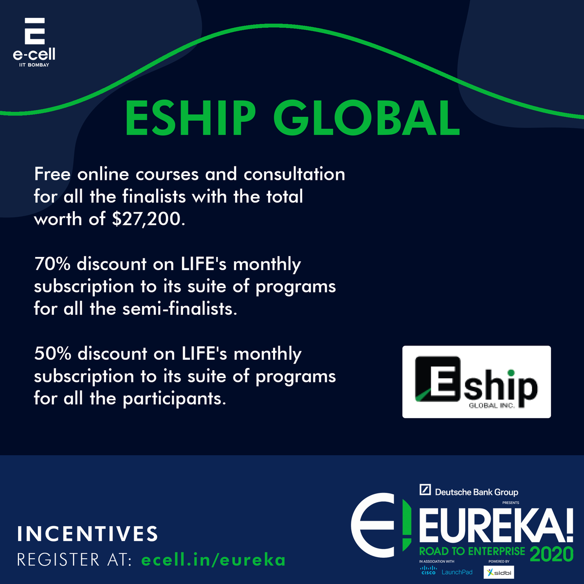 ecell_iitb's tweet photo. Presenting to you the second part of incentives for EUREKA! 2020.
Register Now at https://t.co/LclLpMy6s9 to avail the opportunity to secure these grand incentives.
#DiveDeepToExplore
#Eureka2020
#CreatingJobCreators https://t.co/AzhY5nwSao