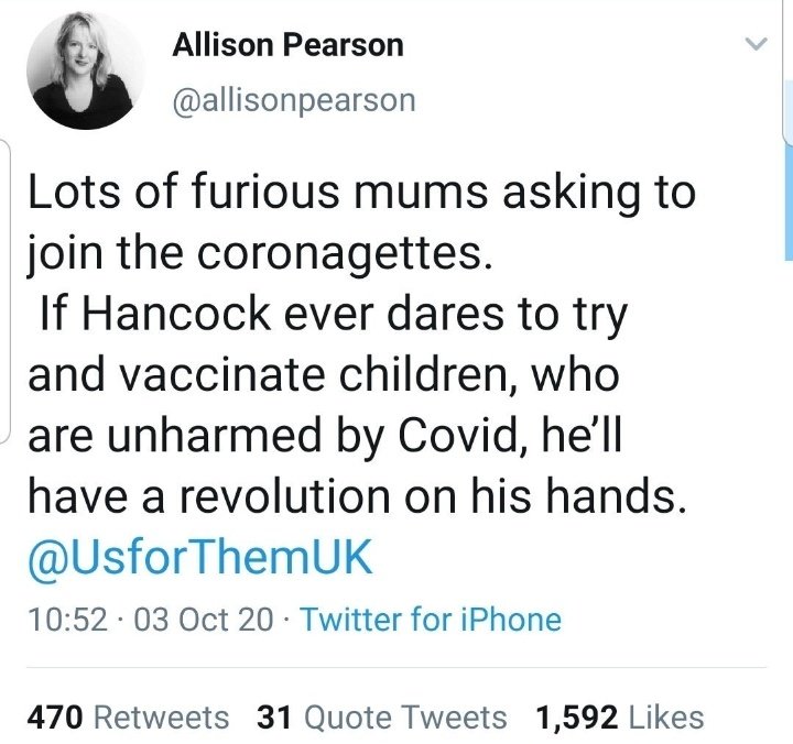 Allison Pearson once again demonstrates profound and motivated ignoranceVaccines are FOR those without the infection and are proven to save lives. When did you last have smallpox dumbass?*Pearson's razor: If you dont get it, whine*okay back to my clearly flippant hiatus .