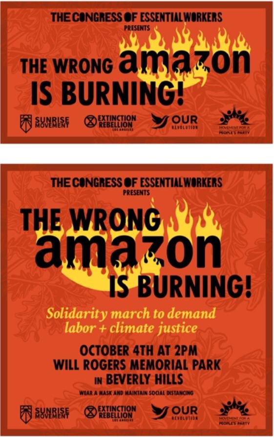 TCOEW's tweet photo. Remember to join @TCOEW & @XRebellionLA in the march #ThewrongAmazonisburning tomorrow at 2pm PDT at the Will Rogers Memorial Park that we are going to march to #JeffBezos estate so join us to do the following stay in #solidary #BoycottAmazon #SHUTITDOWN #CancelPrime 🔥🔥🔥🔥🔥🔥 https://t.co/BfejzusWsN