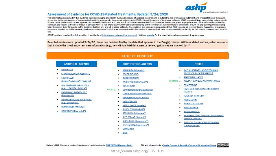 2/ Here is a great resource  https://www.ashp.org/COVID-19  which updates the latest evidence on emerging therapies