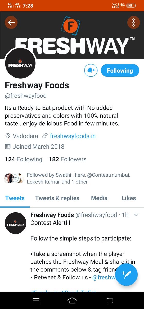 manisha_modak's tweet image. Here's My Perfect Screenshot💯👇🏻

Retweet Done ✔️ 

#Freshway #ReadyToEat 
Already Following @freshwayfood 😋👇🏻

Join in guys
@BikashKr199 
@Tuaa74 
@Harman550 
@Soniyaskjain1 
@chilled_Sup 
@Officialy_Sana 
@Hi_Sang_here 
@Housemaker_star 
@Im_karan22 
@JackyKhattar 
@ritz_star