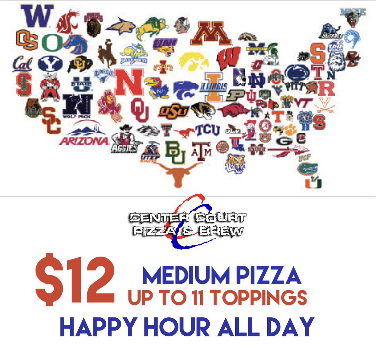 centercourt_vp's tweet photo. It’s College Gameday! 

We’ll have the Texas games playing all day along with $12 medium pizzas (up to 11 toppings) and Happy Hour ALL DAY LONG! 
#ccpb #centercourtpizzaandbrew #centercourtvintagepark #vintagepark #vintageparkhouston #collegegameday #collegefootball #ncaafootball https://t.co/7F023YEs1Z