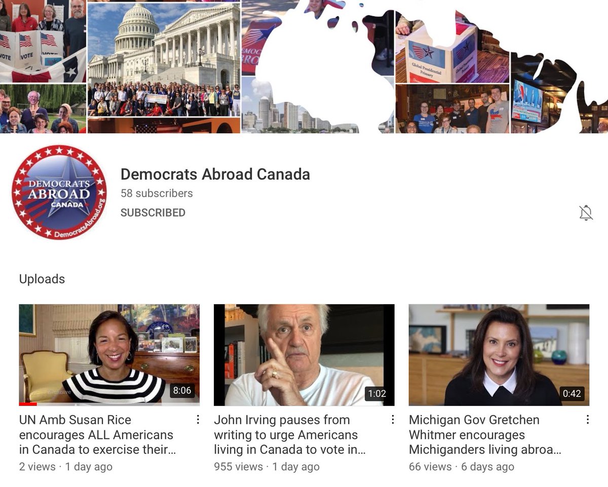 DemsAbroadCan's tweet photo. Come subscribe to our NEW DA Canada #YouTube channel! You’ll see all our great videos, from then and now. 🇺🇸🇨🇦
#dacanada #demsabroadcanada #votefromabroad #vote2020 #canada #usexpats #americansincanada #wethenorth #dualcitizens #expatlife #americanexpats 👉https://t.co/goE8yOZ6zR https://t.co/I4UDwvo7nP