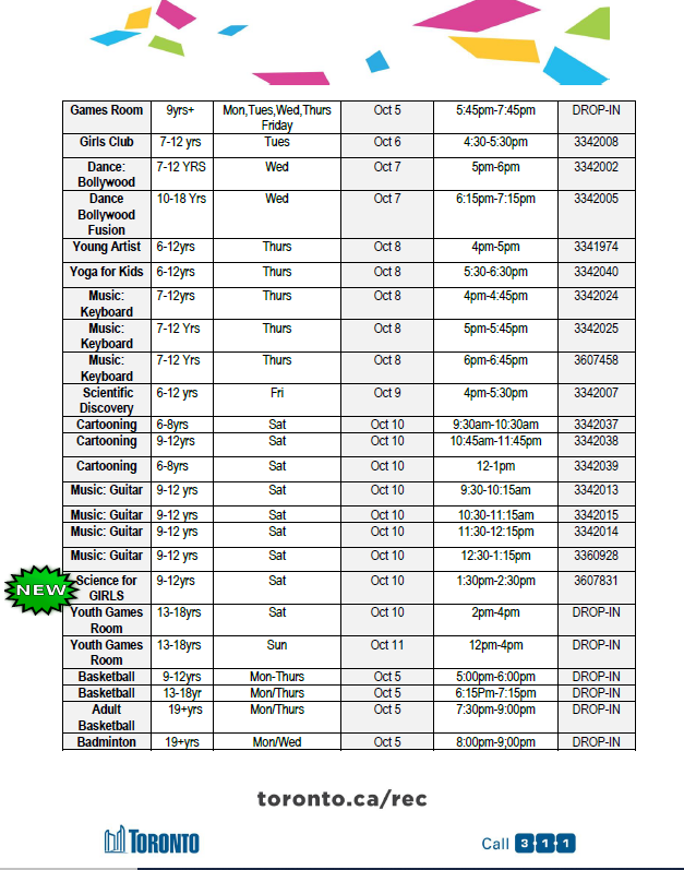 TNOtoronto's tweet photo. Attention to all residents and clients in Thorncliffe! Jenner Jean Marie Community Centre is opening for recreation programming as of Monday October 5. Please check out their FALL Schedule #jjmcc #community https://t.co/tMy3HSR19S