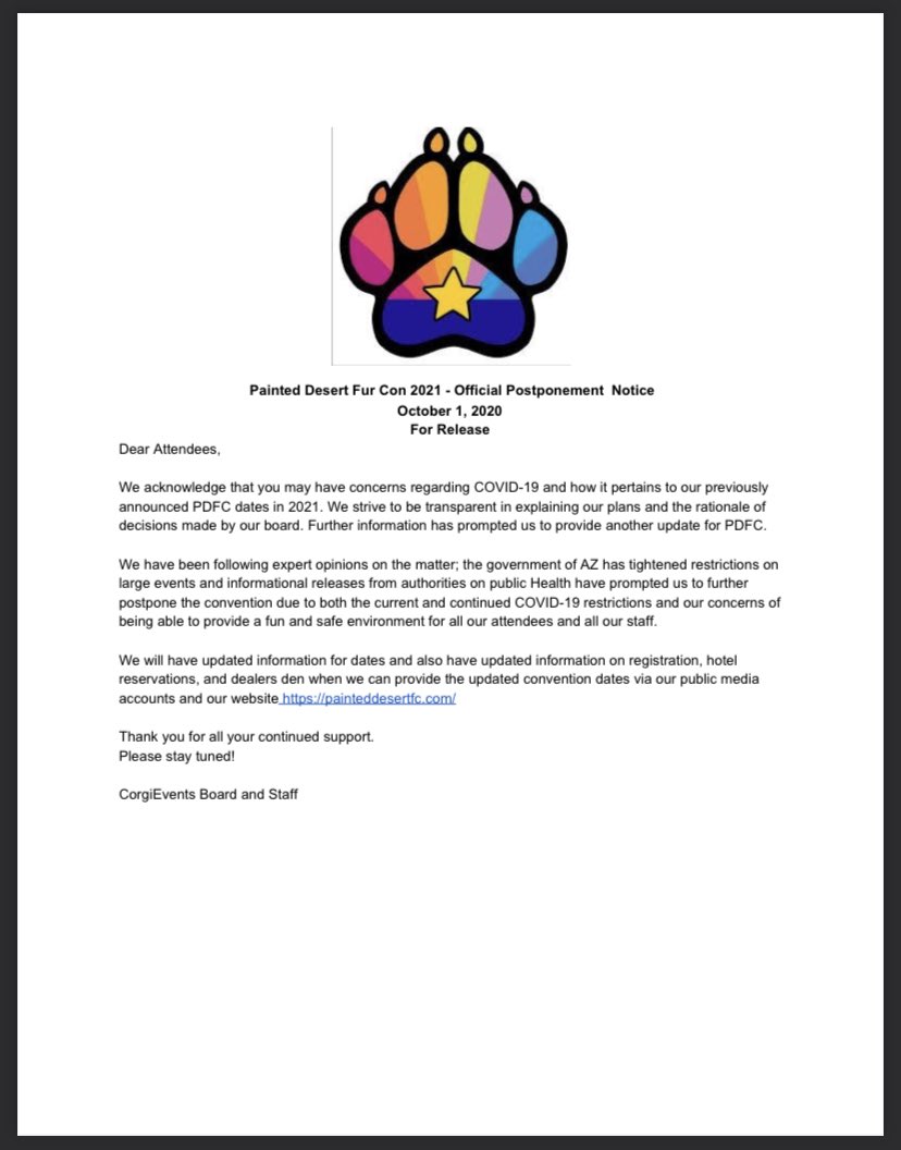 PaintedDesertFC's tweet image. Greetings Attendees and PDFC fans,
Here is an update for PDFC 2021 regarding the COVID 19 impact.