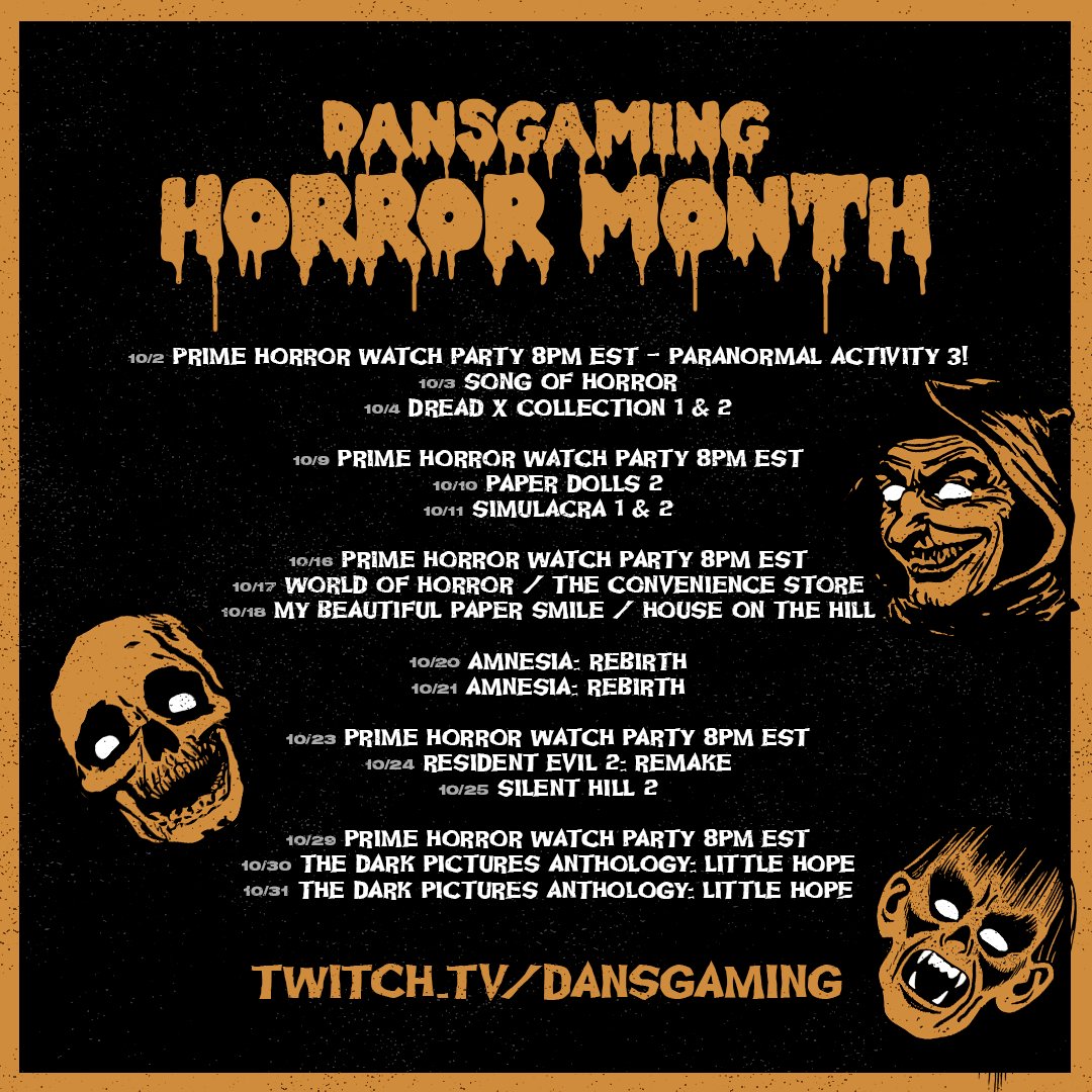 DansGaming 🎃 on Twitter "Horror Month 2020 Schedule! https//t.co
