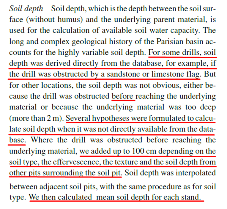 On parlait de profondeur de sol l'autre jourEt justement un travail minutieux a été fait dans l'étude ci-dessus où les profondeurs des parcelles ont été évaluées quasi au cas par cas suivant les carrotages et types de sol dans la base de données originale https://twitter.com/Fabiensapiens/status/1311900675467599873