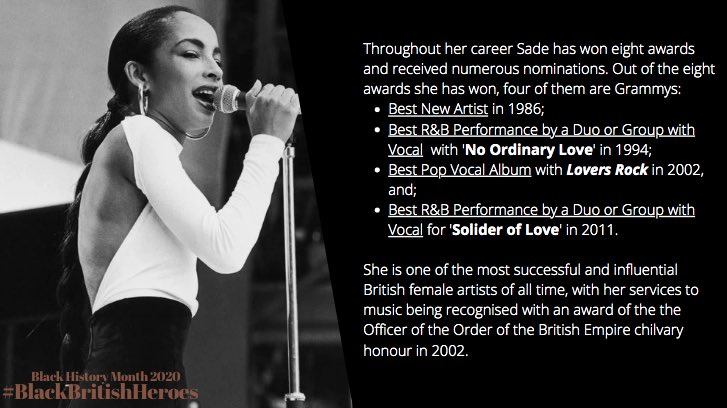 It’s the 3rd October so here’s our third Black British Hero, the beautiful and talented, SadeWhat’s your favourite song by the artist?  #blackhistorymonthuk    #BlackHistoryMonth    #BlackBritishHeroes