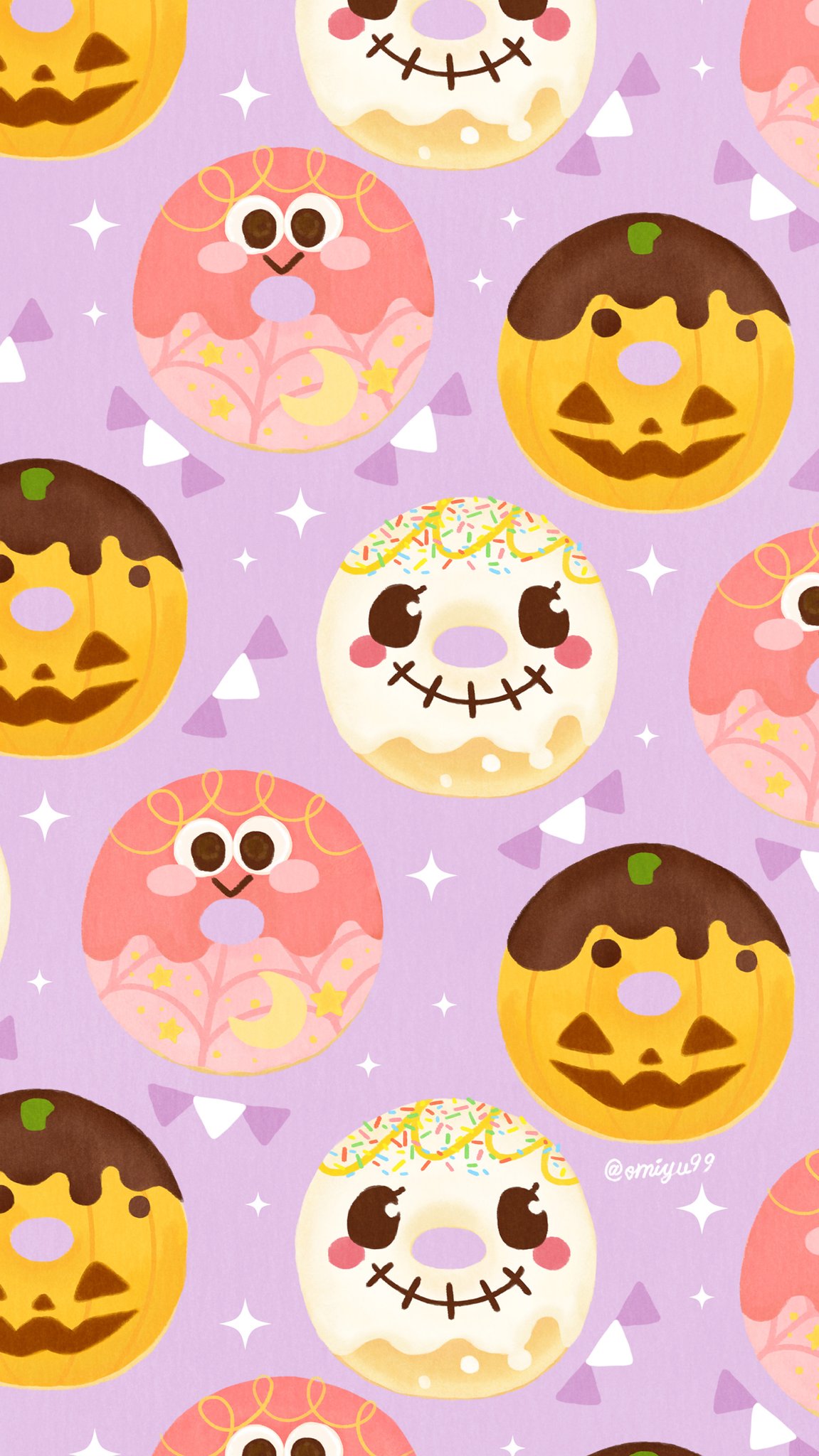 Omiyu お返事遅くなります ハロウィンなドーナツ壁紙 Illust Illustration ハロウィン Halloween ドーナツ Donuts イラスト Iphone壁紙 壁紙 食べ物