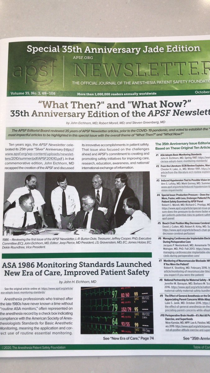 Agree. It’s been a remarkable first 35 years for APSF and improvements in anesthesia and Perioperative care. Please see the October 2020 APSF Newsletter (apsf.org/APSF-newslette…) for updates on the top 10 articles of all time in the newsletter. #ANES20 #APSF #patientsafety