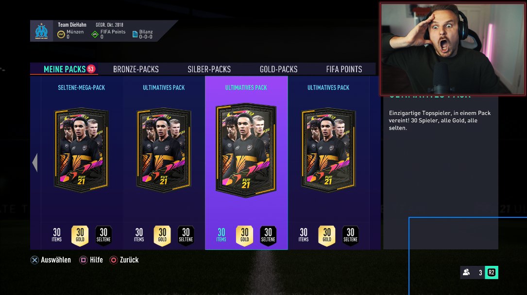 DieHahnLIVE's tweet photo. Da loggt man sich auf dem #fifa21 Twitch Rivals Account ein und sieht diese 53 sahnigen Packs😍Freu mich auf dem Event! Hoffe @MoAuba und ich rasieren 🔥 Will gegen @timlatka und @LPMassive ins Finale 🙃 #TwitchRivals #AndersGeil https://t.co/rCS3xyRluM