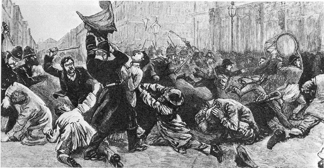 The economic problems in Whitechapel were accompanied by a steady rise in social tensions. Between 1886 and 1889, frequent demonstrations led to police intervention and public unrest, such as Bloody Sunday (1887).