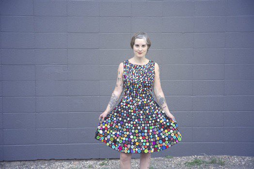 JenJaDi's tweet photo. @duchessgoldblat It doesn’t happen often, but I beg to differ. I give you @Feisty_Waters in her self-created button dress. Round chunks of awesomeness. #ButtonLover https://t.co/WaqU98wUyP