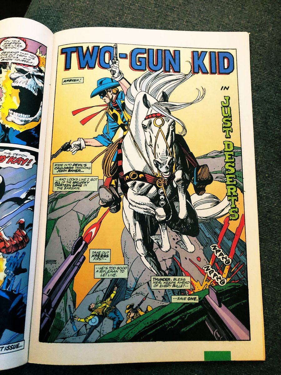 bryancburge's tweet photo. One and done #TwoGunKid story here with art by #GilKane and a very ‘1992’ early written credit for #DanSlott, in Marvel Comics Presents 116. Good Read, gorgeous pages! 2x💦 https://t.co/0iAB5cdHbv