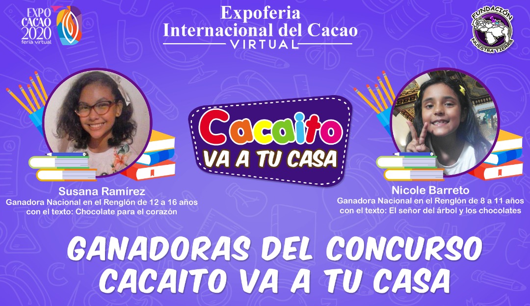 ((HILO))
1/4
Hoy #3Oct me llena de emoción presentarles a las ganadoras de nuestro 1er Concurso Literario "Cacaíto va tu casa". La pandemia no fue obstáculo para que los jóvenes de la casa y sus padres vivieran esta dulce experiencia.

#ExpoCacaoVenezuela
#SputnikVEsLaEsperanza