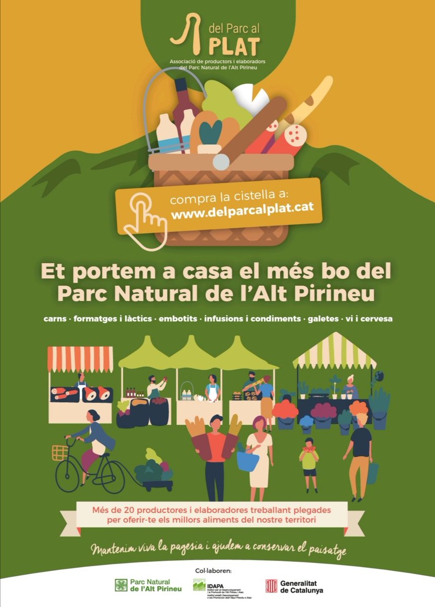 Aquesta tardor els/les productors/es 👩🏼‍🌾👨🏻‍🌾 de <a href="/delparcalplat/">Del Parc al Plat</a> han preparat 3 cistelles🧺 amb el més bo del rebost 🥩🧀🍷del #PNAltPirineu .
Escull la cistella que més t'agradi i la pots recollir a #Sort o bé te la porten a casa amb transport refrigerat 🚚❄️ delparcalplat.cat