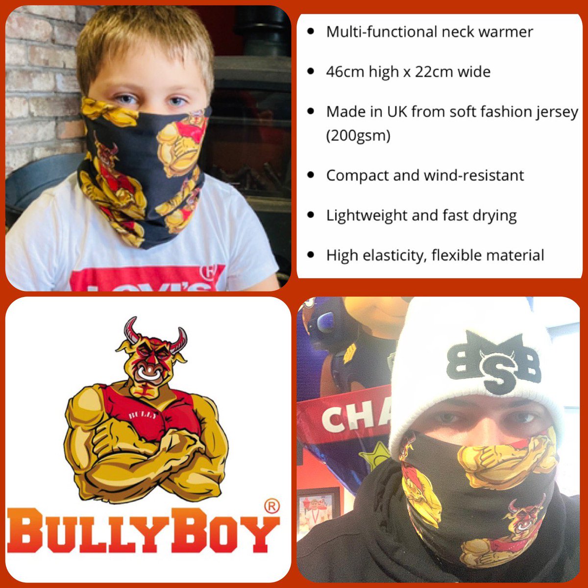 We have neck warmers available for sale also normal masks too if anyone interested. Shipped worldwide. Please message me for details @BullyBoy180