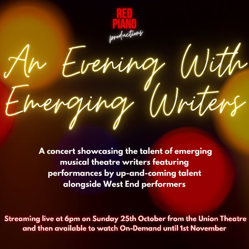 So excited to announce our first concert ‘An Evening With Emerging Writers’ which will be performed live at <a href="/theuniontheatre/">The Union Theatre</a> at 6pm on Sunday 25th October!

The concert will showcase the talent of 7 new musical theatre writing teams to be announced throughout the coming week!